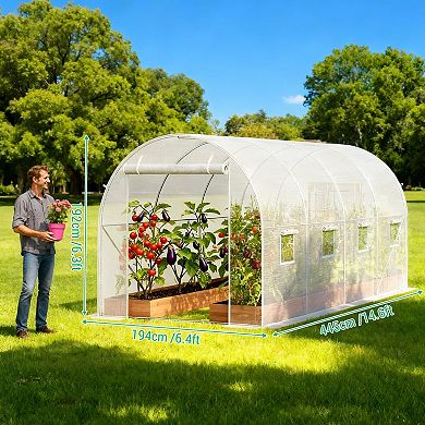 14.6x6.4x6.3 Ft Greenhouse for Outdoors, Large Walk-in Heavy Duty Galvanized Steel Frame