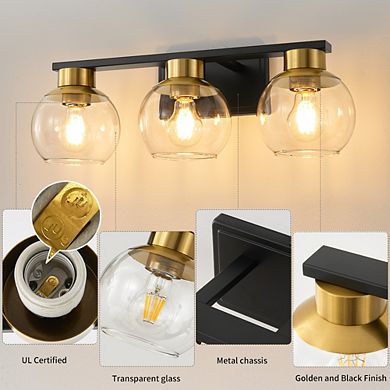 POWLIG 21.65"Vanity Light 3-Light Modern Bathroom Fixture with Clear Glass Shades