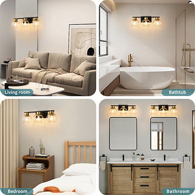 POWLIG 21.65"Vanity Light 3-Light Modern Bathroom Fixture with Clear Glass Shades