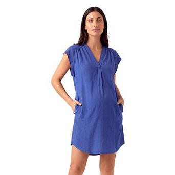 Maternity 24Seven Comfort Apparel V-Neck Cap Sleeve Knee Length Pocket Dress