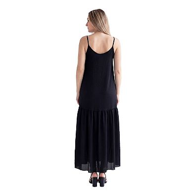 Maternity 24Seven Comfort Apparel Scoop Neck Spaghetti Strap Pocket Maxi Dress