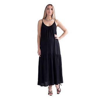 Maternity 24Seven Comfort Apparel Scoop Neck Spaghetti Strap Pocket Maxi Dress