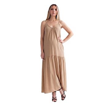 Maternity 24Seven Comfort Apparel Scoop Neck Spaghetti Strap Pocket Maxi Dress