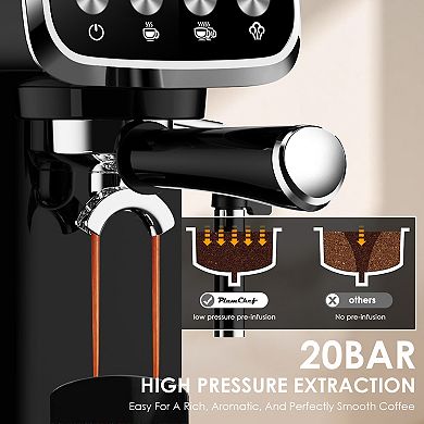20 Bar Slim Espresso Machine with Steam Wand Cup Warmer 43 oz Water Tank Black