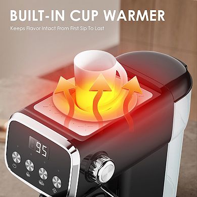 20 Bar Slim Espresso Machine with Steam Wand Cup Warmer 43 oz Water Tank Black