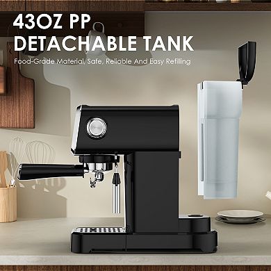 20 Bar Slim Espresso Machine with Steam Wand Cup Warmer 43 oz Water Tank Black