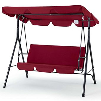 3 Person Metal Patio Swing with Removable Cushion Outdoor Porch Swing Chair