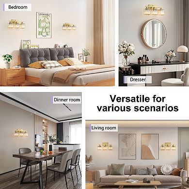 POWLIG 16.9" Modern Vanity Light - 3-Light Dimmable Bathroom Light with Square Crystal Shades