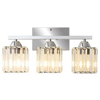 POWLIG 16.9" Modern Vanity Light - 3-Light Dimmable Bathroom Light with Square Crystal Shades