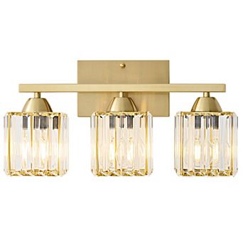 POWLIG 16.9" Modern Vanity Light - 3-Light Dimmable Bathroom Light with Square Crystal Shades