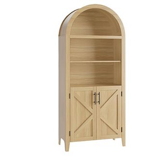 Arched Bookcase with Doors 5 tier Open Display Shelf for Home Office