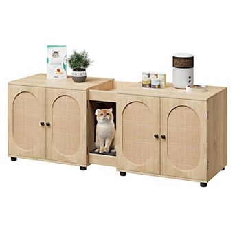 Cat Litter Box Enclosure,55.1" Double Litter Box Furniture Large Cat Box Enclosure Kitty Litter Box