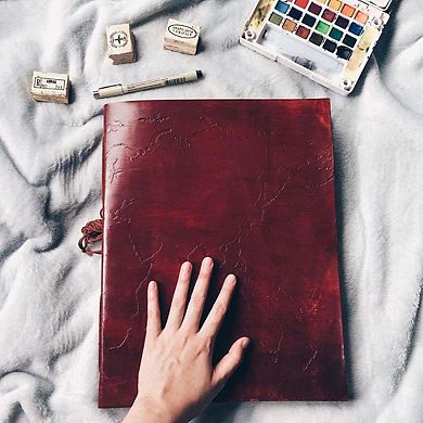 World Map Handmade Leather Journal