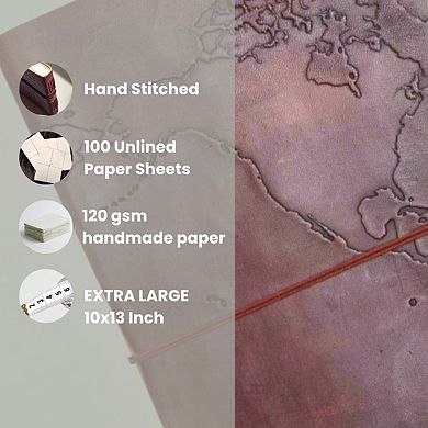 World Map Handmade Leather Journal