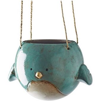 Bluebird Ceramic Hanging Planter 7", Indoor Outdoor Decorative Flower Pot
