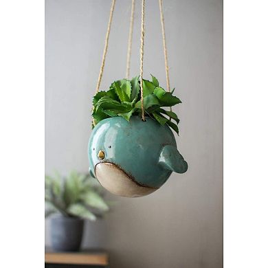 Bluebird Ceramic Hanging Planter 7", Indoor Outdoor Decorative Flower Pot
