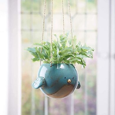 Bluebird Ceramic Hanging Planter 7", Indoor Outdoor Decorative Flower Pot
