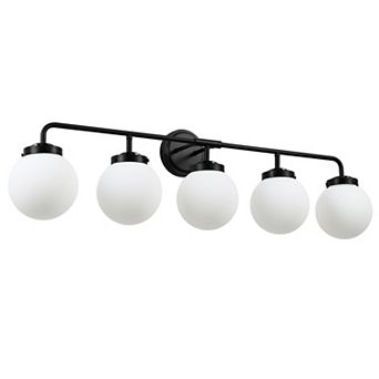 POWLIG 38.98" Vanity Light Fixture, 5-Light Bathroom Mirror Lighting with Milk White Glass Shades