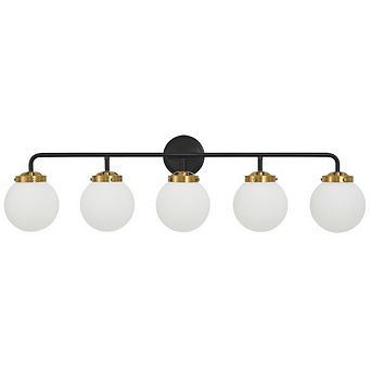POWLIG 38.98" Vanity Light Fixture, 5-Light Bathroom Mirror Lighting with Milk White Glass Shades