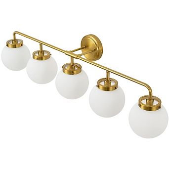 POWLIG 38.98" Vanity Light Fixture, 5-Light Bathroom Mirror Lighting with Milk White Glass Shades