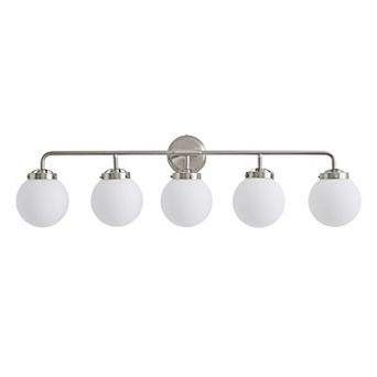 POWLIG 38.98" Vanity Light Fixture, 5-Light Bathroom Mirror Lighting with Milk White Glass Shades