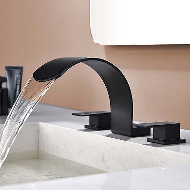 2-Handle Deck Mounted Faucet with Water Spout Stainless Steel High Arc Bathroom Faucet
