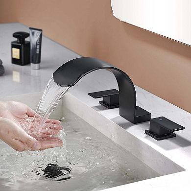 2-Handle Deck Mounted Faucet with Water Spout Stainless Steel High Arc Bathroom Faucet