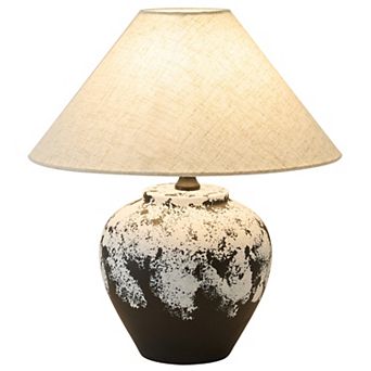 POWLIG Modern Ceramic Table Lamp 15.75",Textured Base with Linen Shade for Bedroom Living Room Decor