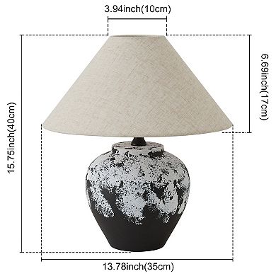 POWLIG Modern Ceramic Table Lamp 15.75",Textured Base with Linen Shade for Bedroom Living Room Decor