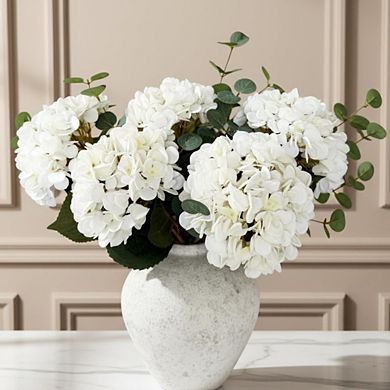 Great Ambitions Realistic White Faux Hydrangea Eucalyptus Centerpiece for Table Decor