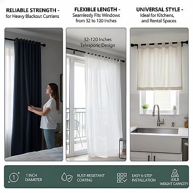 Black Curtain Rods Adjustable Heavy Duty with End Caps