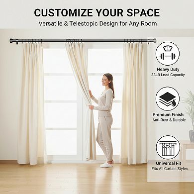 Black Curtain Rods Adjustable Heavy Duty with End Caps