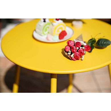 18 Inch Round Metal Outdoor Side Table Zinc Coated Tabletop Adjustable Feet Steel Frame