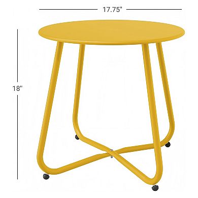 18 Inch Round Metal Outdoor Side Table Zinc Coated Tabletop Adjustable Feet Steel Frame