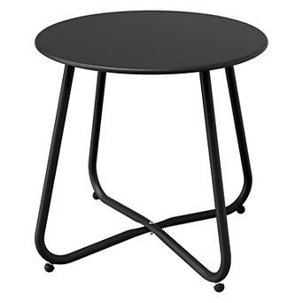 18 Inch Round Metal Outdoor Side Table Zinc Coated Tabletop Adjustable Feet Steel Frame