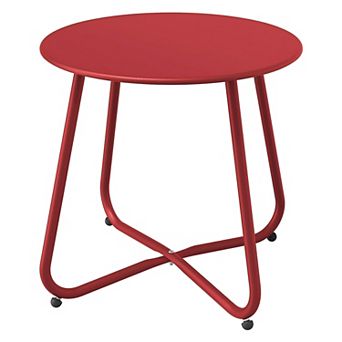 18 Inch Round Metal Outdoor Side Table Zinc Coated Tabletop Adjustable Feet Steel Frame