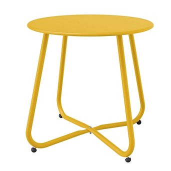 18 Inch Round Metal Outdoor Side Table Zinc Coated Tabletop Adjustable Feet Steel Frame