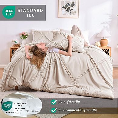 Bohemian Geometric Tufted Duvet Cover Set - King Size