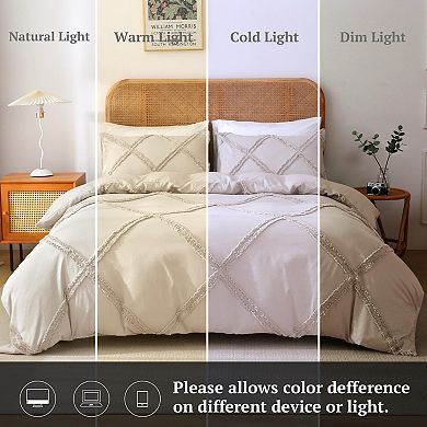 Bohemian Geometric Tufted Duvet Cover Set - King Size