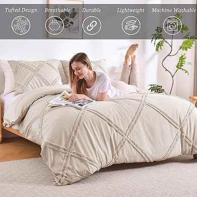 Bohemian Geometric Tufted Duvet Cover Set - King Size