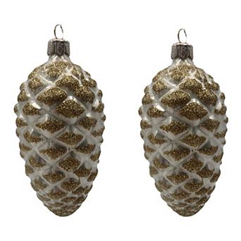 Discover Europe - Made in Poland Set of 2 Glass Pinecone Christmas Ornaments