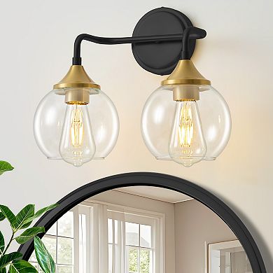 POWLIG 14.17" Vanity Light, 2-Light Dimmable Bathroom Fixture with Clear Glass Shades