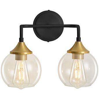 POWLIG 14.17" Vanity Light, 2-Light Dimmable Bathroom Fixture with Clear Glass Shades