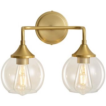 POWLIG 14.17" Vanity Light, 2-Light Dimmable Bathroom Fixture with Clear Glass Shades