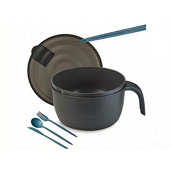 Great Ambitions 45oz Large Ramen Bowl, Microwave Noodle Cooker, College Dorm Gift (Black)