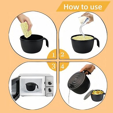 Great Ambitions 45oz Large Ramen Bowl, Microwave Noodle Cooker, College Dorm Gift (Black)