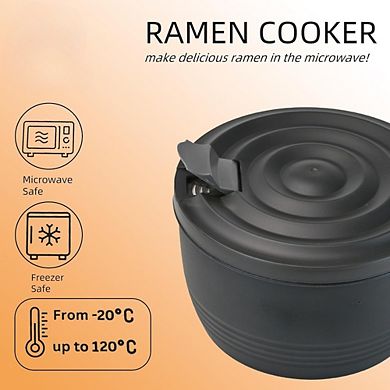 Great Ambitions 45oz Large Ramen Bowl, Microwave Noodle Cooker, College Dorm Gift (Black)