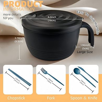 Great Ambitions 45oz Large Ramen Bowl, Microwave Noodle Cooker, College Dorm Gift (Black)