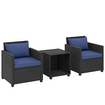 Outsunny 3 pc Patio Bistro Set, Wicker Furniture Set with Cushions