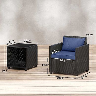 Outsunny 3 Piece Patio Bistro Set, Wicker Furniture Set with Cushions